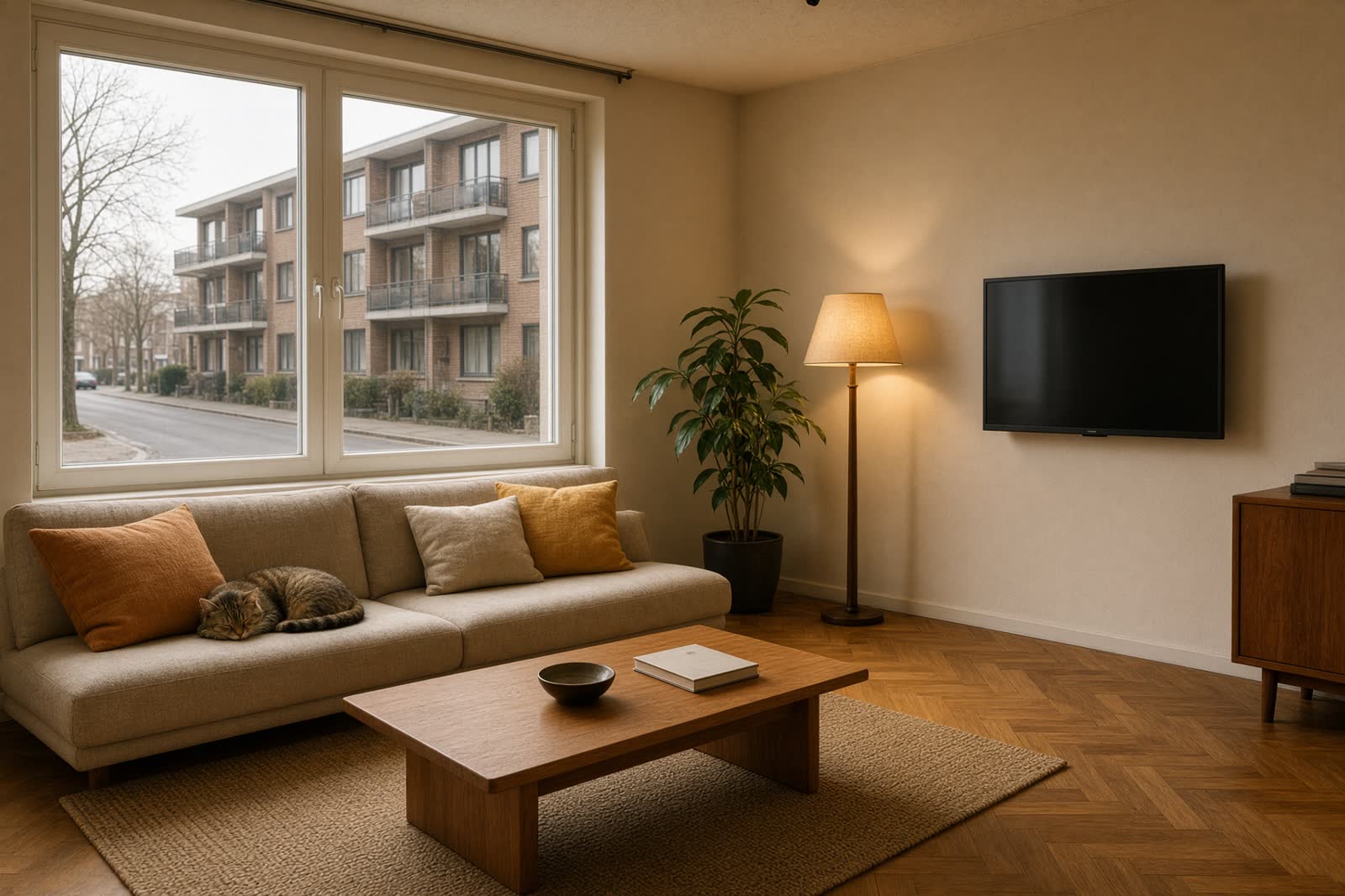 Modern ingerichte woonkamer in een Antwerps appartement